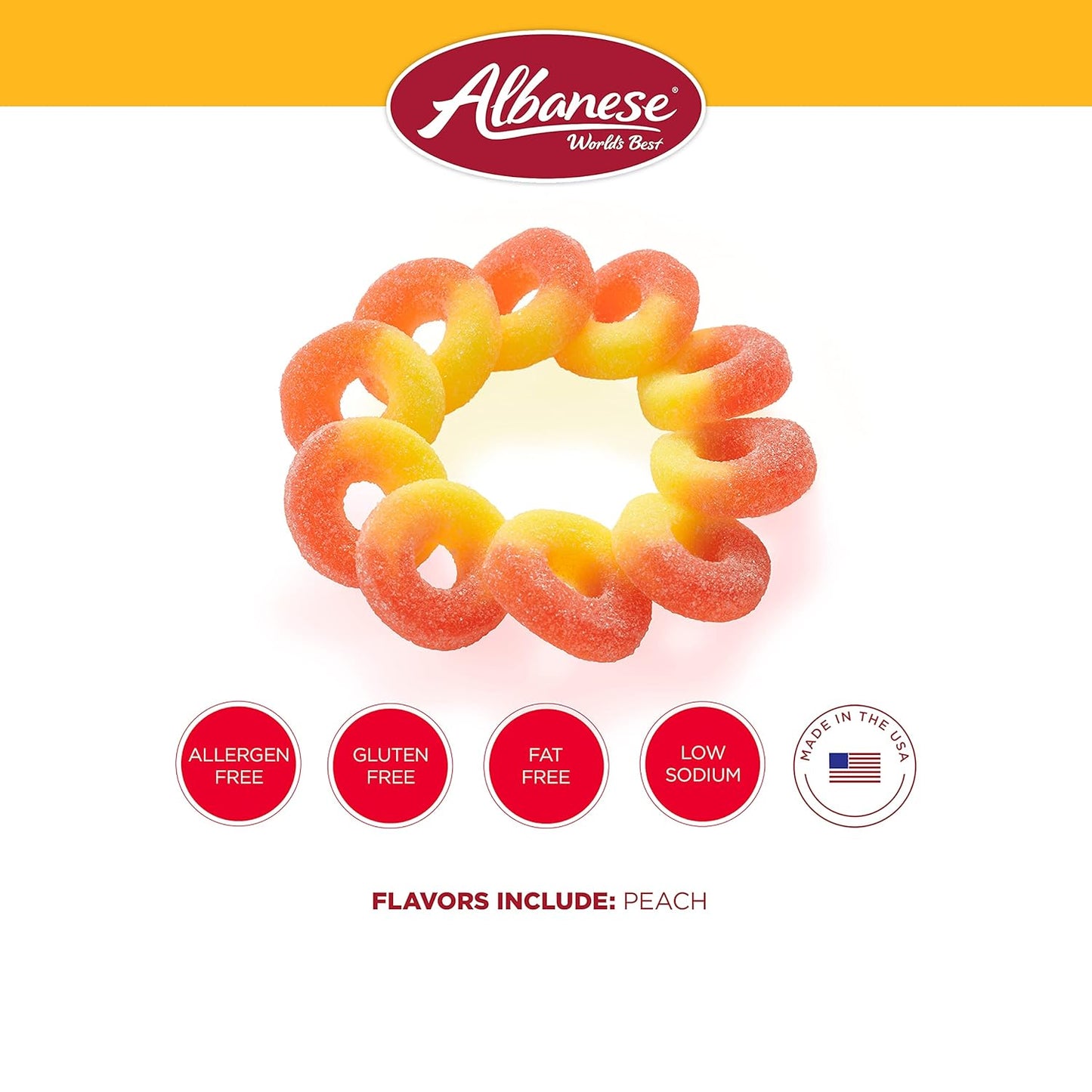 Albanese World's Best Gummi Peach Rings, 4.5lbs of Candy